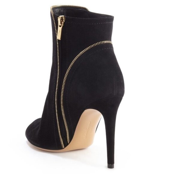 Salvatore Ferragamo Black Suede Zipper Peep Toe 'Riona' Booties SIZE 7 (EU 37) - Picture 8 of 9